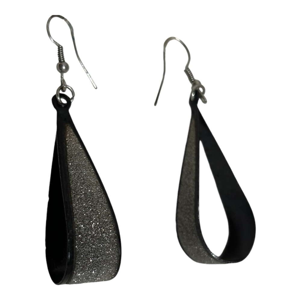 Scoop Earrings 2.75" with Silver Glitter Women's Black - Picture 3 of 12